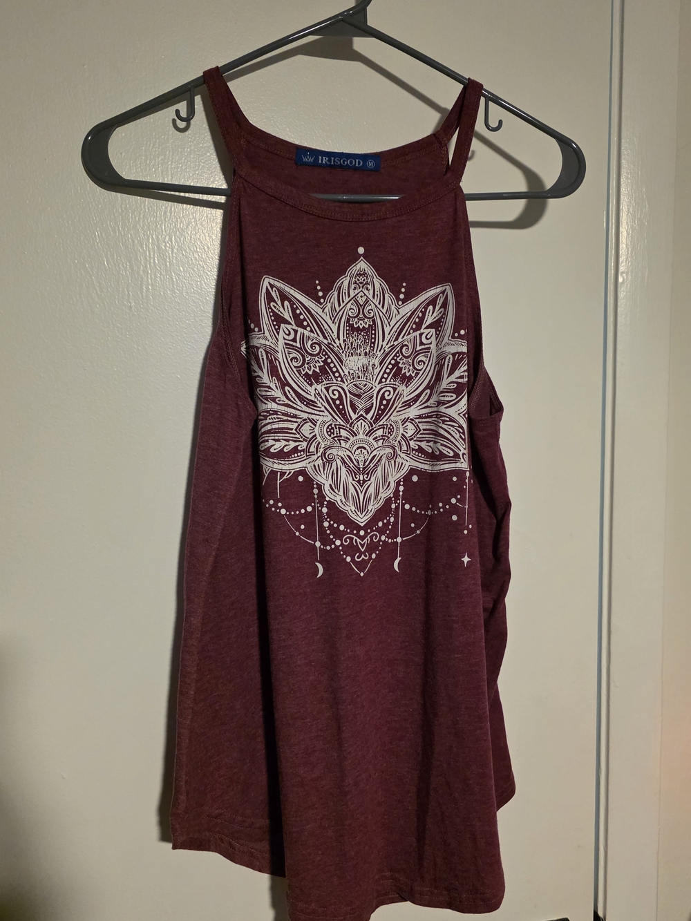 iris Maroon Graphic Halter Tank with White Mandala